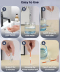 No Sweat Lead Water Test Kit with step-by-step instructions for water testing, featuring hands and test tubes.