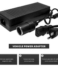 Heavy Duty AC To DC Converter 12V 10A Power Adapter With Thick Cords For Tire Inflators And Mini Fridges close up view showing connectors and design.