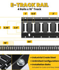 E Track Tie Down Rail Kit 31 Piece Set With Complete Heavy Duty Trailer Rig Hardware includes four 16 inch rails and installation details.