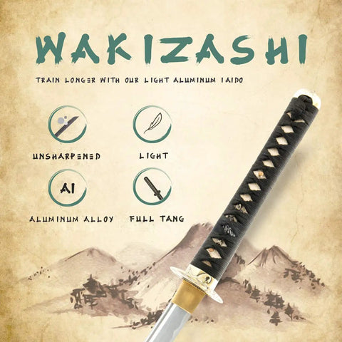 Lightweight Aluminum Alloy Wakizashi Iaito For Iaido Training With Dragon Tsuba Unsharpened Practice Blade 21 Inch Fullered Blade