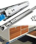 Ironclad Heavy Duty Ball Bearing Drawer Slides 1400Mm Cold Rolled Steel installed on utility cabinet with visible ball bearings.