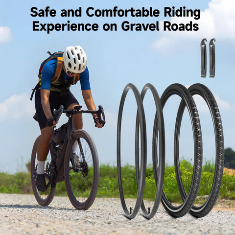 All In One Bike Tire And Inner Tube Kit Includes 2 Tires 700x38c And 2 Tubes 700x35/43c With 48mm Schrader Valves Plus 2 Tire Levers for cycling