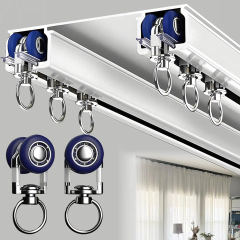 Easy Install Heavy Duty Aluminum Double Curtain Track System With Ceiling Mount Smooth Silent Sliding Rails For Drapes Room Dividers Living Room And Bedroom White Finish 2.3m 7.5ft Length, white track with roller rings