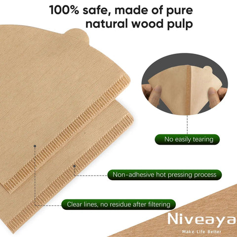 Close-up of 200 Count Cone Coffee Filters Size 02 Natural Unbleached Paper for Pour Over and Drip Coffee Makers