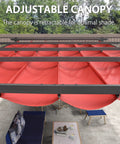 Aluminum Patio Pergola With Smooth Retractable Canopy 12 By 16 Feet showing adjustable red canopy for outdoor shade.
