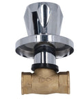 Heavy Duty Brass Water Valve 1/2 Inch Female Npt Thread Fitting Top Shelf Construction For No Sweat Diy Plumbing Jobs With High Pressure Rating And Drip Free Seals, chrome top view.