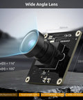 USB 3.0 UVC Camera Module With IMX415 Sensor, wide-angle lens side view, showcasing dimensions and specifications.