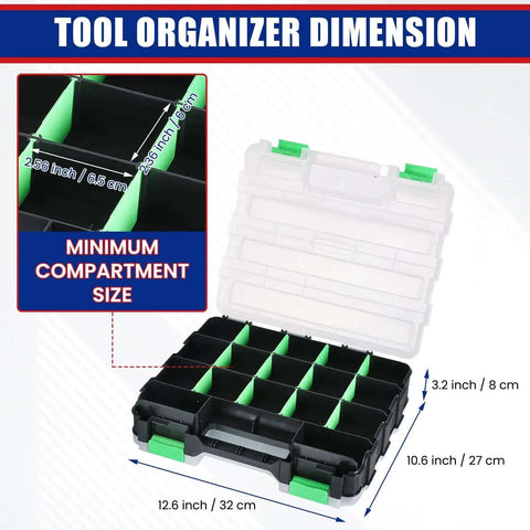 Small Parts Organizer And Hardware Storage Box Set Double Sided 34 Compartment Organizer With 24 Removable Dividers 2 Pack Green