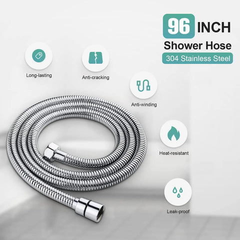 96 inch stainless steel shower hose with durability features for High Pressure 9 Settings Detachable Power Wash Handheld Showerhead