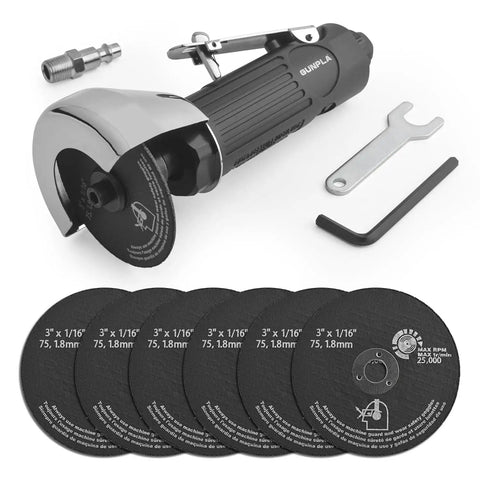 Pneumatic Cut Off Tool With 6 Pcs 3 Inch Die Grinder Cut Off Wheels Metal Sheet Cutter Durable Aluminum Body Anti Oxidation Build Safety Switch Fast Clean Cuts For Auto Shop And DIY Projects