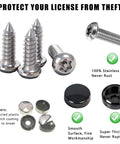 Anti Theft License Plate Screws Kit With Center Thimble Security, rustproof stainless steel M6 1/4 inch bolts, caps shown