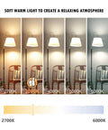 Lighting comparison showing A19 3 Way LED Light Bulb 400 Lumens, 900 Lumens, 1300 Lumens Soft White 3000K in various color temperatures.