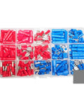 Awesome 200 Piece Assorted Crimp Terminals Kit With Ring And Spade Connectors Plus Male Female Piggy Back Wire Ends For Heavy Duty Electrical Jobs And Auto Repairs You Gotta Have These Bad Boys To Fix Any Messy Wiring Job Fast.. assorted red and blue crimp connectors in plastic organizer