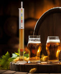 Triple Scale Hydrometer For Home Brew And Home Brewing With ABV Brix And Specific Gravity Readings For Wine Mead Kombucha And Beer in beer glasses