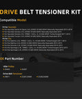 Diagram showing compatible models for Beefed Up Serpentine Belt Tensioner Kit with Idler Pulley for Hyundai and Kia 2011-2015.