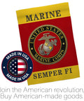 Semper Fi Two Sided Garden Flag For Lawn And House Decor 13 By 18.5 Inches Weatherproof Polyester Banner For Marine Corps Veterans Made In USA Two Sided Print Fade Resistant with Marine Corps emblem and Made in USA badge