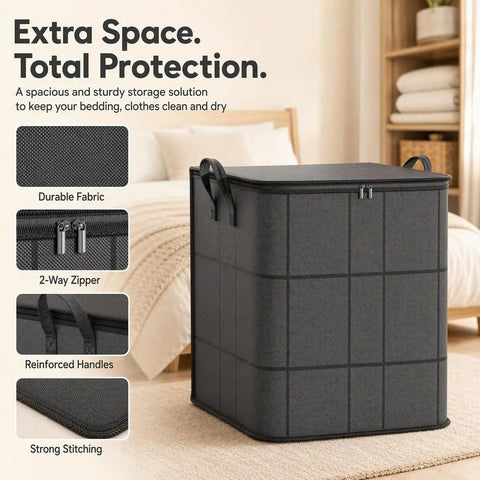 Hella Durable 180 Liter Moving Storage Container With Thick Loop Handles And Tight Seal Zipper Closure For Bulky Comforters Linens Closet Declutter Sick Space Saver, featuring durable fabric and reinforced handles.