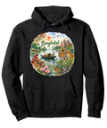 Black Pullover Hoodie Featuring Bold Bangladesh Rickshaw And Sundarbans Bengal Tiger Art, Cotton Blend, Relaxed Fit.