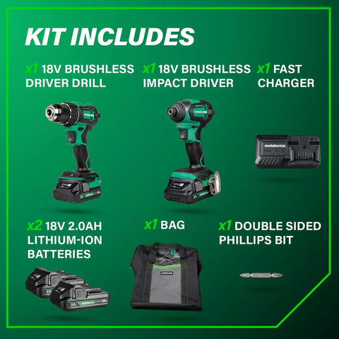 18V MultiVolt Brushless Drill And Impact Driver Combo Kit With 2 Batteries And Charger Beefy Torque For Heavy Duty Jobs