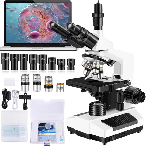 All In One Binocular Compound Microscope Kit For Kids And Grownups With WF10x And WF25x Eyepieces, 2x Magnifiers, Accessories