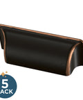 Bronze And Copper Cabinet Handles Pack Of 5 3 Inch Center To Center Bin Pulls for kitchen cabinets and dressers, shown in close-up