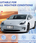 Car in diverse weather with Clear License Plate Cover And Frame Set For Any Ride Universal Protector Two Pack With Rust Proof ABS Build Includes Screws And Caps Weatherproof And Durable Car Plate Shield.