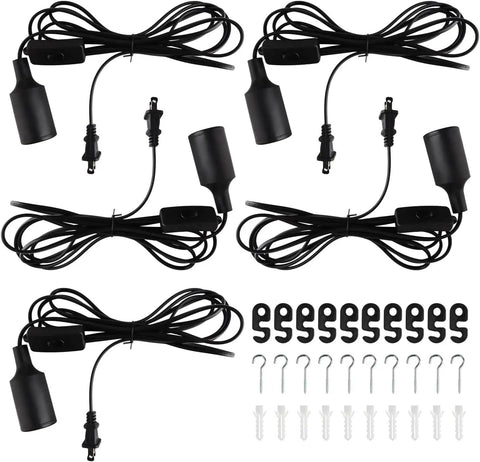 Plug In Hanging Light Kit Dope Retro Industrial Pendant Lights With E26 E27 Fits 9.8 Foot Cord On Off Switch 5 Pack components