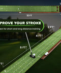 Pro Grade Indoor Outdoor Golf Putting Mat With Automatic Ball Return System dimensions and design for stroke improvement.