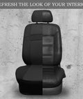 All Black 3D Air Mesh Car Seat Covers With 5mm Foam Padding, Airbag Compatible, Universal Fit For SUV Vans Sedans And Trucks, Full Set Interior Covers - Split comparison of old and new interior.