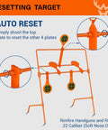AR500 Steel Target System With Three Eighths Inch Thick Six Inch Gong And Seven By Twelve Inch Silhouette Stand Included Rimfire Resetting Target Durable Rust Resistant One Person Setup For Backyard Range auto reset demonstration