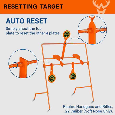 AR500 Steel Target System With Three Eighths Inch Thick Six Inch Gong And Seven By Twelve Inch Silhouette Stand Included Rimfire Resetting Target Durable Rust Resistant One Person Setup For Backyard Range auto reset demonstration