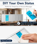 7 Zone Sliding Office Door Sign With 13 Interchangeable Messages From Do Not Disturb To In A Meeting Please Knock Recording Out Of Office And More For Private Offices And Conference Rooms Brushed Silver Patent Pending displayed with writable message insert.