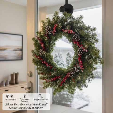 Heavy Duty Suction Cup Hooks For Shower Stainless Steel No Drill Mounts With Strong Vacuum Grip Waterproof For Glass Doors Tile And Mirror Damage Free Installation By Pressing And Twisting To Lock Great For Towels Wreaths And More holding a wreath on a glass door