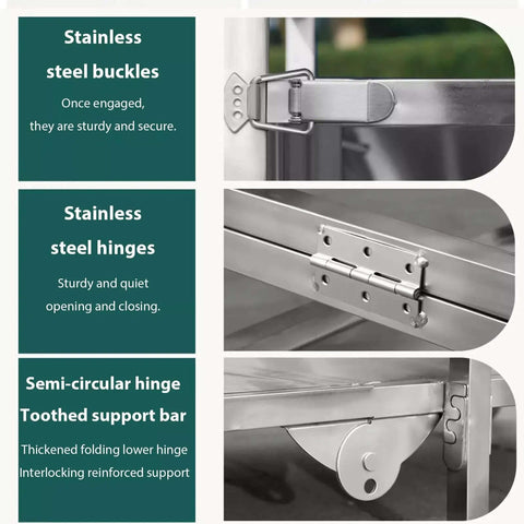 Heavy Duty Food Cart On Wheels For Street Food Markets And Events, Thickened Sheet Metal Construction with stainless steel buckles and hinges