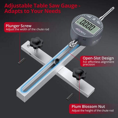 Digital Table Saw Alignment Gauge With 0.0005 Inch Resolution And Fast Response, Pro Grade Anodized Aluminum Bar, Fits 19mm Grooves
