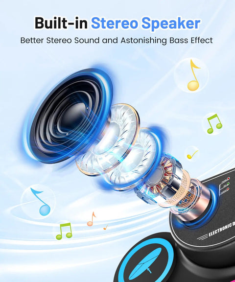 Roll Up 9 Pad Electronic Drum Set With Headphone Jack And Built In Speaker Bass Pedal Sticks 10 Hours Playtime audio detail