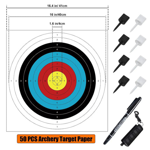 50 Piece Archery Target Papers Set With 8 Plastic Target Face Pins And Marker Pen for backyard practice