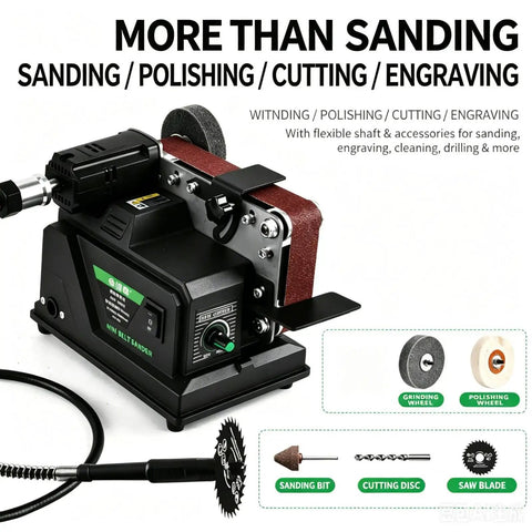 Super Slick Mini Belt Sander Workhorse With Polishing And Carving Accessory Kit For Wood Metal And Plastic Fast 7000 Rpm electric grinder tool with flexible shaft.