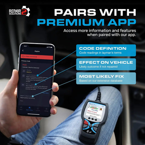 Person using Bluetooth OBD2 Scanner Diagnostic Tool For Cars And Trucks Code Reader To Clear Check Engine Light app on iPhone