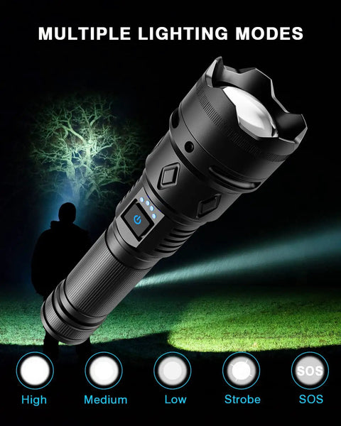 Beast Mode Bright Rechargeable Flashlight Two Point Five Million Lumens Waterproof Tactical LED Handheld With Five Modes