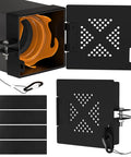 Aluminum RV Bumper End Cap Kit Two Pack For 4 Inch Square Campers showing orange interior and secure locking mechanism.