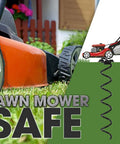 Four Piece Spiral Stakes Beefy Heavy Duty Ice Screw Anchors lawn mower safety illustration.