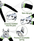 Close-up of All In One 270 Piece Hog Ring Pliers Kit With Galvanized Rings, showing non-slip grip, grooves, and spring.