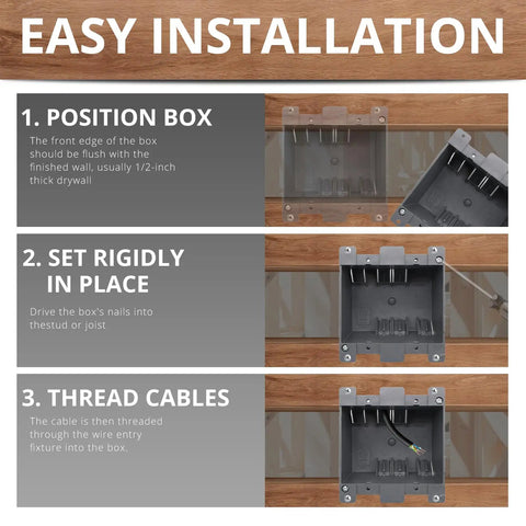 Installation guide for Double Gang Old Work Electrical Box 25 Cubic Inches 2 Gang Remodel Box Grey ETL Listed Fire Rated