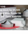 Setup Block For 55-505 Lapped Miter Router Bit Set Three Quarters Inch Material shown with router bits