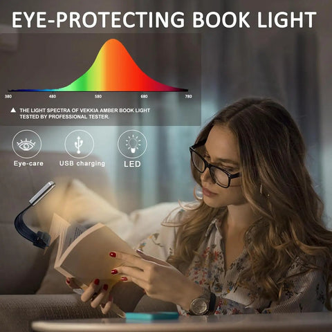 Woman reading with Clip On Bookmark Reading Light For Books In Bed With Adjustable Brightness Levels Soft Eye Friendly LED