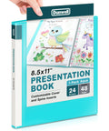 Meeting Ready 24-Pocket Presentation Binder For 8.5x11 Documents, 48 Page Capacity With Plastic Sleeves Aqua Portable Portfolio For Meetings
