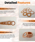 Detailed view of Crush Flat Copper Washers Set With 120 Pieces In 15 Metric Sizes for automotive plumbing and DIY use