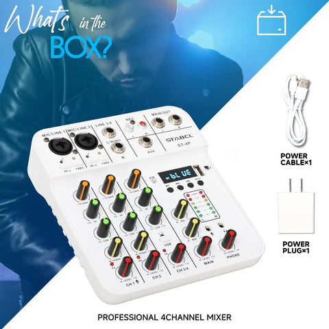 4 Channel Mini Audio Mixer With USB Bluetooth And 48V Phantom Power Reverb Dope Compact Soundboard For Home Studio