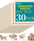 Front view: MITINU 30-pack basswood sheets, 12x12x1/8 in unfinished plywood for laser cutting and crafts